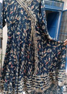 Elegant Navy Floral Anarkali Suit Set