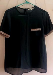 Sheer Black Top with Pocket Detail