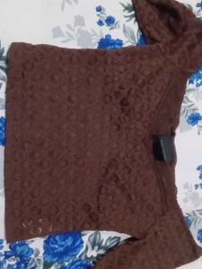 Brown Flare Sleeve Lace Top