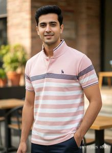 Flick Striped Polo T-Shirt (🩷🤍💙)