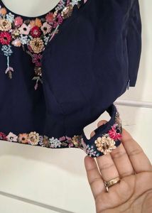 Embroidered Navy Blue Blouse