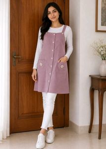 Cute Purple Pinafore Dress with White Top