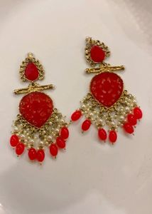 New Exquisite Red &amp; Gold Dangle Earrings