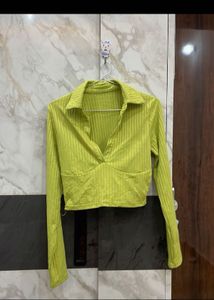 Lime Crush Ribbed Collared Top