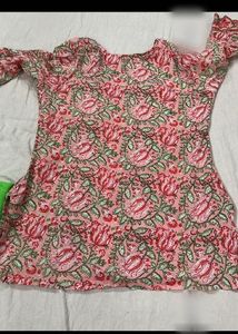 Pink Floral Kurti with Green Patiala Pants