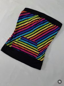 Rainbow Striped Tube Top with Pocket