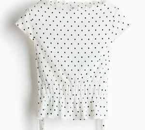 White Smocked Polka Dot Peplum Top | New with Tag