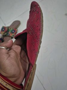 Rose velvet Sparkling Red Juttis for Women