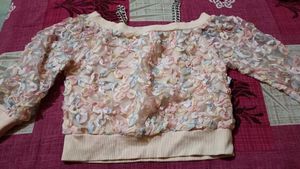Charming Pastel 3D Floral Off-the-Shoulder Top