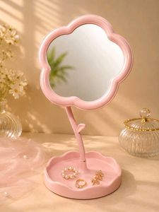 Cute Flower Makeup Mirror with Tray