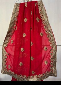 Stunning Red Embroidered Saree