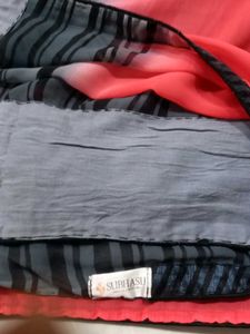Elegant Red &amp; Grey Ombre Saree
