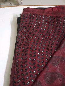 Polka Dots Saree.Party Wear.Stiched Blouse.Superb Maroon Colour.No Flaws