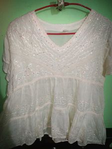 Sheer White Peplum Top with Ruffle Details