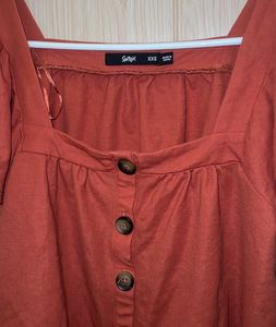 Rust Square Neck Button-Up Top