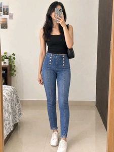 Women's Double Button Blue Jeans