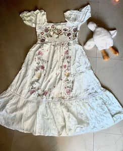 Embroidered White Cotton Frock