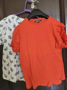 Chic Orange & White Floral Tops Set