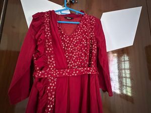 Elegant Red Ruffled Maxi Dress