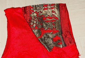 Elegant Cream &amp; Red Silk Saree