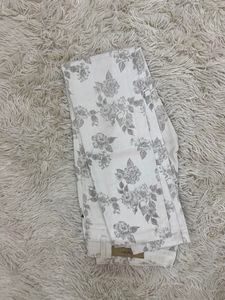 Floral Print White Jeans