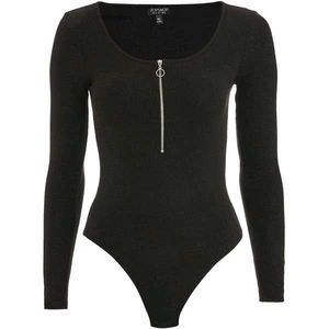 Black Zip Front Bodysuit