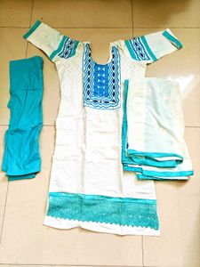 Elegant White &amp; Blue Kurta Set price dropped