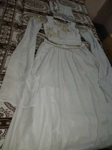 Grey Lengha with crop top(  3 piece set. )