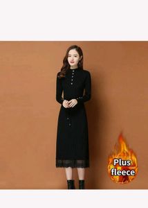 pure woollen Elegant Black Midi Dress