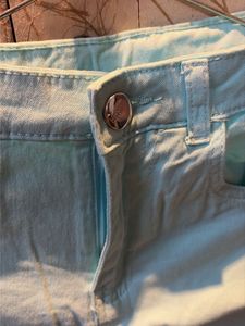 Cute Mint Green Lace Trim Denim Shorts