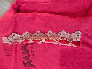 Vibrant Pink Lace Sleeve long top