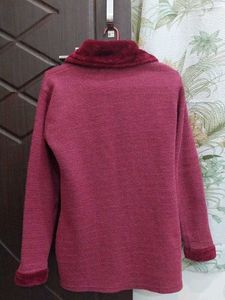 Burgundy Coat with Fur Collar