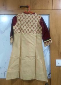 Beige and Maroon Kurta churidar with Dupatta