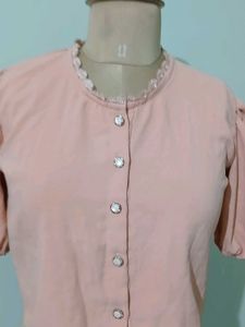 Elegant Peach Blouse with sparkly pearl button