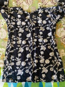 Black Floral Print Kurta