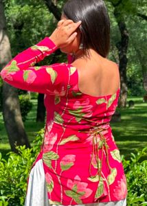 Hot Pink Lotus Corset kurti – Round Neck