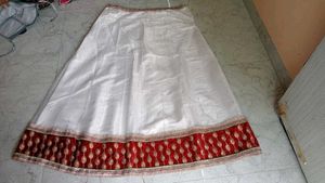 White Ethnic Skirt with Red Border lehnga
