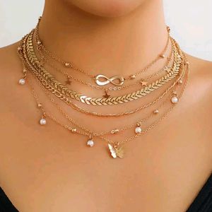Multi-Layered Gold Butterfly Necklace 6pcs