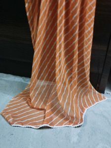 Orange Striped Dupatta with White Lace