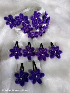 Purple Flower Hair Clips Set