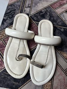 White Embellished Flat Sandals