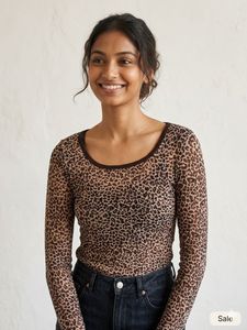 Leopard Print sheer Long Sleeve Top