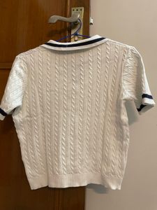 White Cable Knit Short Sleeve Top