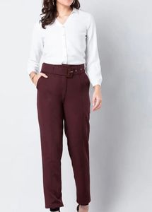 Burgundy Belted Trousers