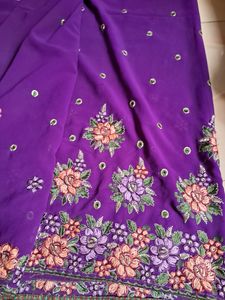 Heavy Embroidery Violet Georgette Saree