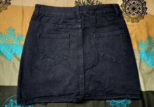 Black Denim Mini Skirt with Slit