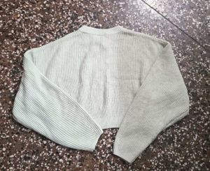 Light Blue Ribbed Knit Cropped Sweater