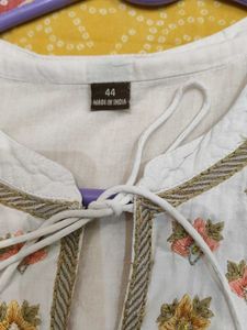 White Embroidered Kurta with Tassels