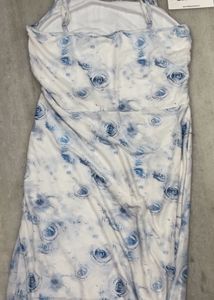 Blue Floral Print Ruched Midi Dress