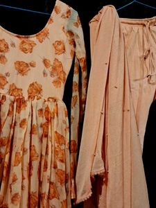 Peach Floral Kurta Set with Dupatta